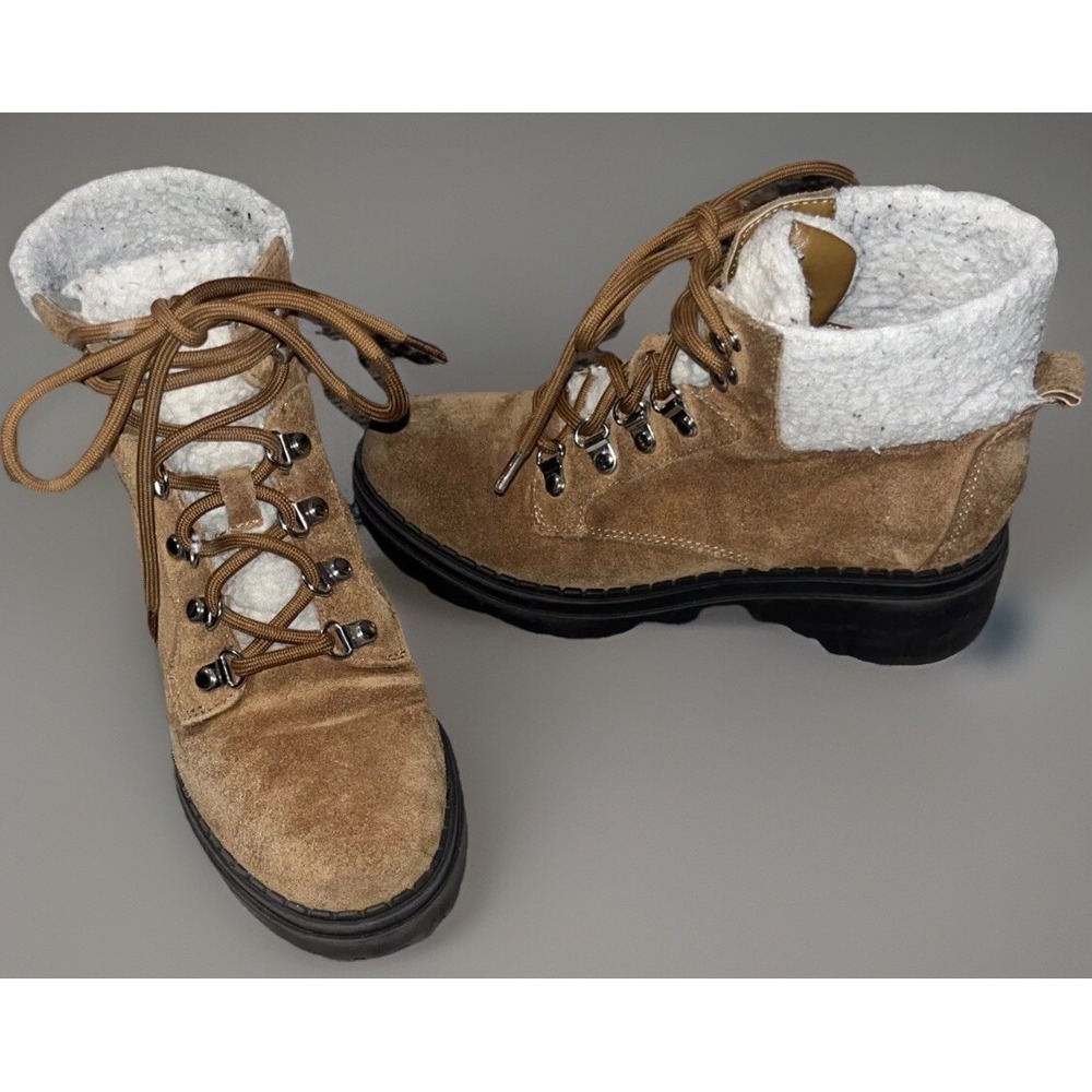 Marc Fisher Women's‎ Nairy Brown Suede Lace Up Shearling Hiking Boots Size 6.5